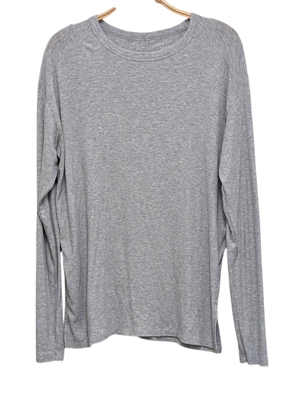 American Eagle Soft & Sexy Ribbed Long Sleeve Casual Tee Heather Gray Small